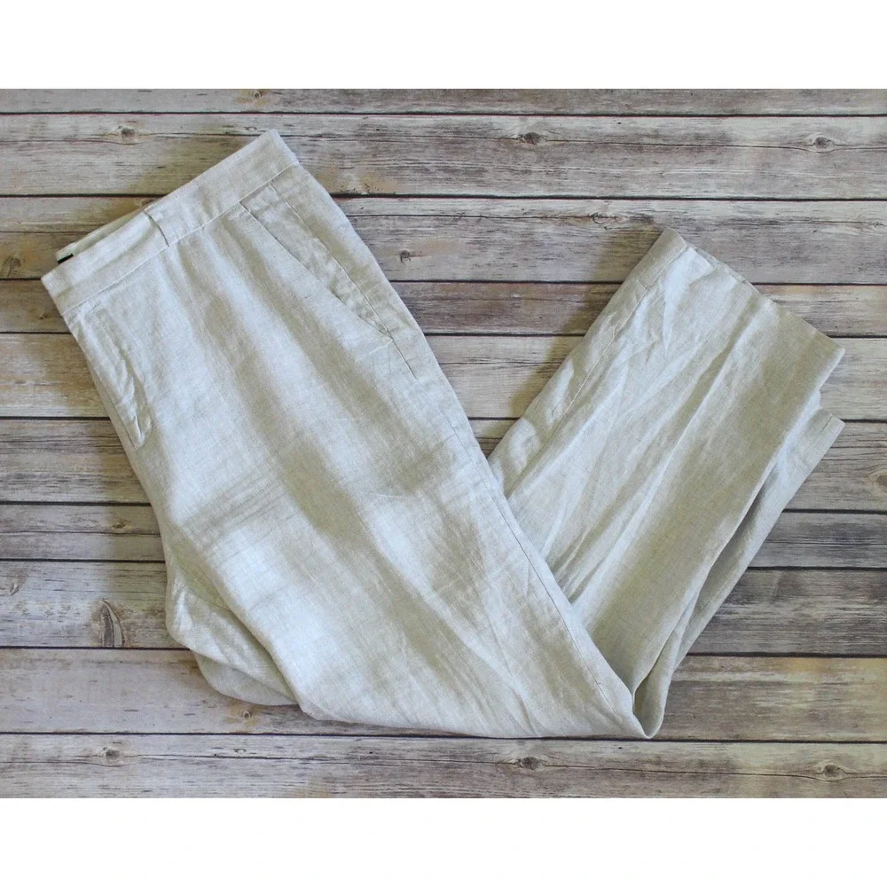 Banana Republic Pants Womens 14 Ivory 100%‎ Linen Straight Leg Trousers Avery